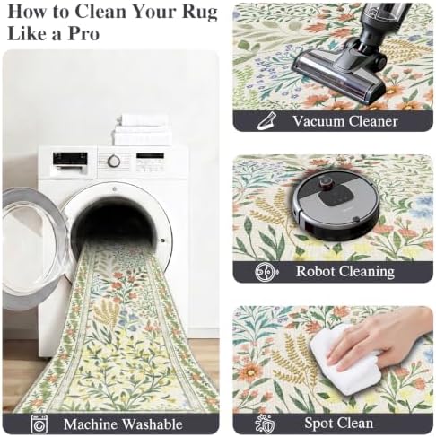 Floral Area Rug Washable Living Room Rugs 3x5 Vintage Soft Non-Slip Carpet - Image 7
