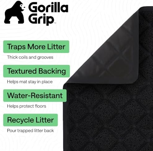 GORILLA GRIP Cat Litter Box Mat, Coiled Mesh Trapping Mats, 47x35 Black - Image 2