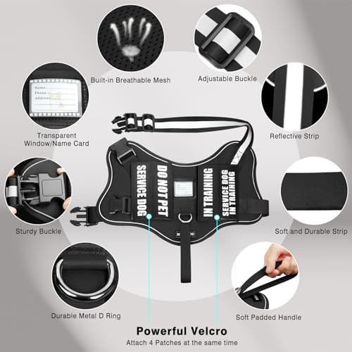 Service Dog Vest Harness and Leash Set+10 Patches, No Pull&Easy Walk Reflective - Image 4