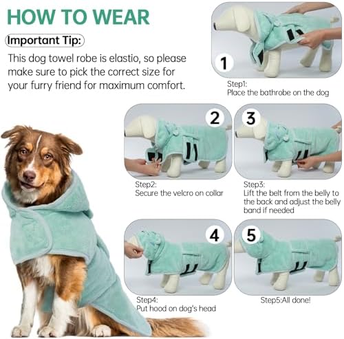 Dog Bathrobe, Fast Drying Coat, Super Absorbent Bath Towel Green M - Image 6