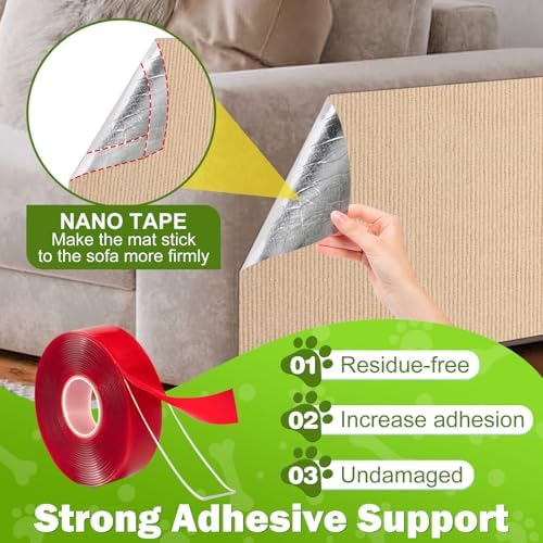 ENONCI 47.2x15.8 Cat Scratcher Mat, Self-Adhesive Wall Corner Cat Scratcher Pad - Image 3