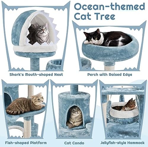 Yaheetech Blue Cute Shark Cat Tree - Image 3