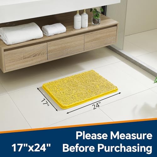 Chenille Bathroom Rug 17"x24" Yellow, Non-Slip Plush Bath Mat - Image 2
