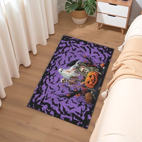 Giwawa Halloween Pumpkin Bath Rug Spooky Ghost Bat Bathtub Mat Washable Plush - Image 6