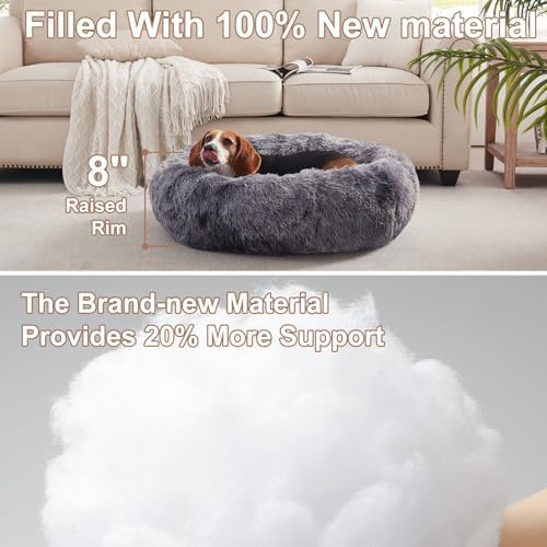 33 in Faux Fur Donut Dog Bed for Medium Plus Dogs, Tie-dye Grey - Image 3