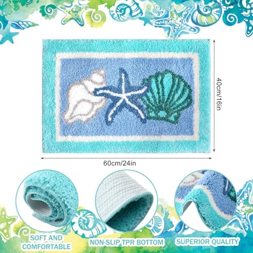 Boao Coastal Bathroom Rug Seashells Starfish Ocean Non Slip 16" x 24" - Image 2