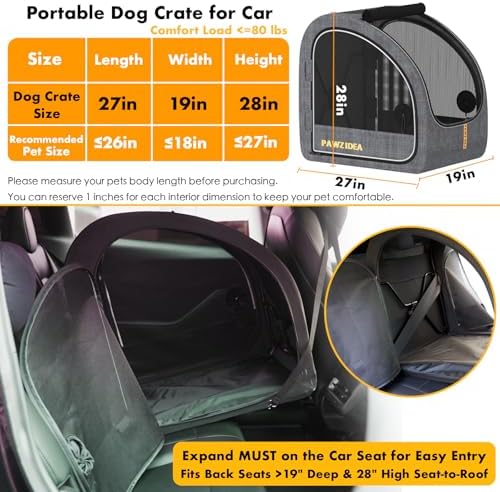 PAWZIDEA Portable Dog Crate for Car Travel, Medium & Large Dogs Up to 80lbs - Image 2