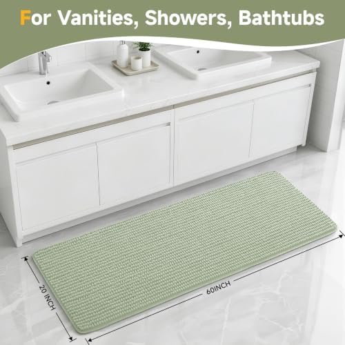 Ophanie Sage Green Bathroom Runner Rugs 60x20, Soft Chenille Bath Mat, Non Slip - Image 2