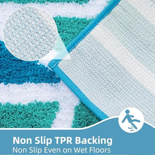 Blue Coastal Bathroom Rugs Soft Absorbent Microfiber Beach Decor - Image 4