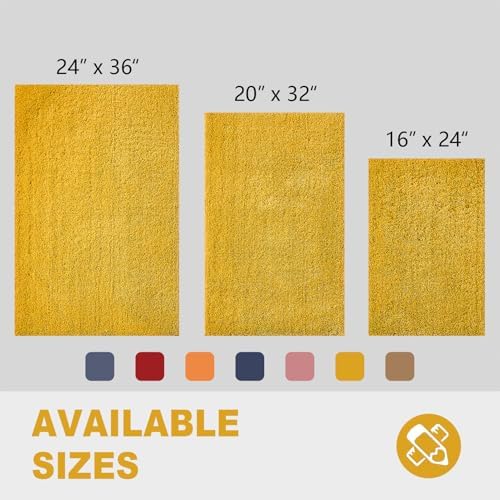 CozeCube Mustard Yellow 36"x24" Shaggy Non Slip Soft Washable Bath Mat - Image 3