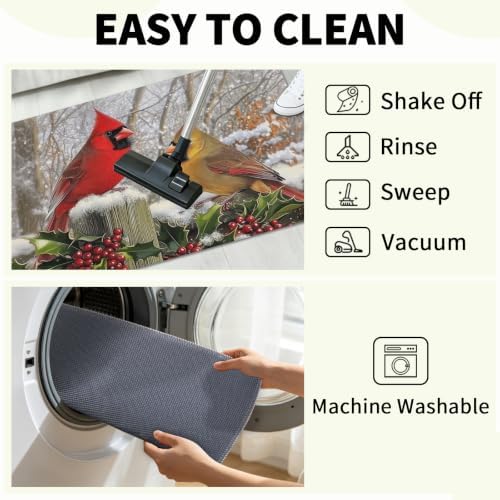 Giwawa Winter Birds Bath Rug Red Berry Washable Bathroom Mat 20x32 Inch Indoor - Image 6
