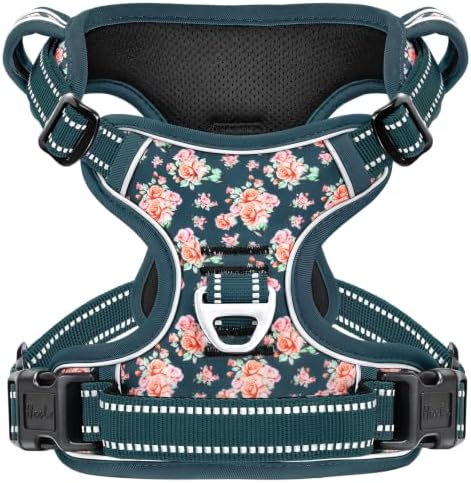 HEELE Dog Harness, Reflective, No Pull No Choke, Flower Blackish Green by HEELE