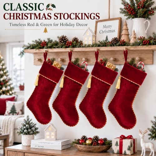 Red Christmas Stockings 1 Pack 20 Inch Large, Velvet - Image 7