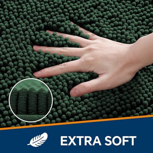 Chenille Bathroom Rug 26"x44" Dark Green, Non-Slip Plush Bath Mat - Image 3