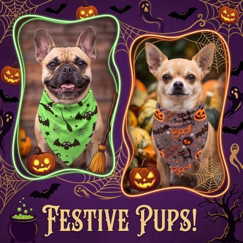Preboun 100 Pcs Halloween Dog Bandanas Bulk, Pumpkin Ghost Bat - Image 4