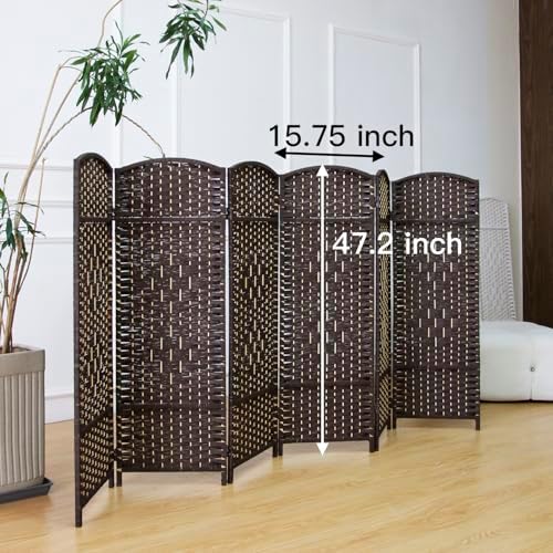 6-Panel Short Room Divider, 3.9 ft Freestanding Partition Wall, Dark Brown - Image 5
