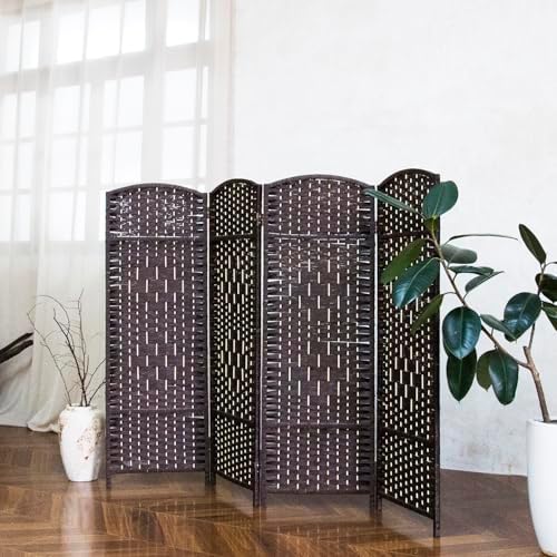 4-Panel Short Room Divider, 3.9 ft Freestanding Partition Wall, Dark Brown - Image 2