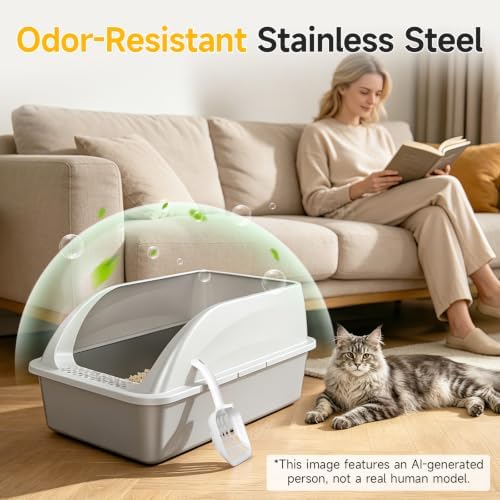 XL Open Top Stainless Steel Litter Box - Image 6