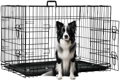 FDW | 42" Foldable Metal Dog Crate | Dark Black | Cage by FDW