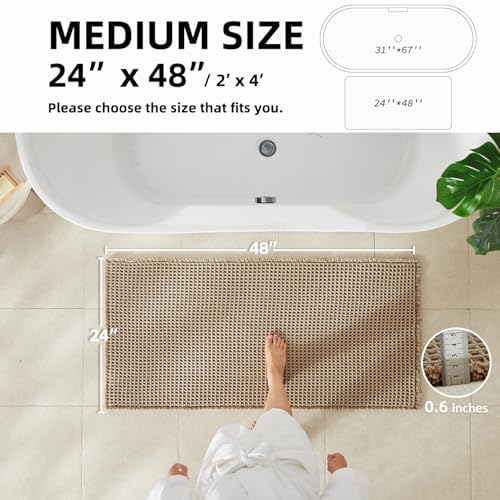 TYUU Waffle Bath Mat, Boho Bathroom Rugs Non Slip, 48x24 Beige - Image 2