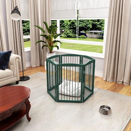 PUPETPO Freestanding Pet Gate for Dogs, Foldable Wooden Dog Gate for House - Image 7