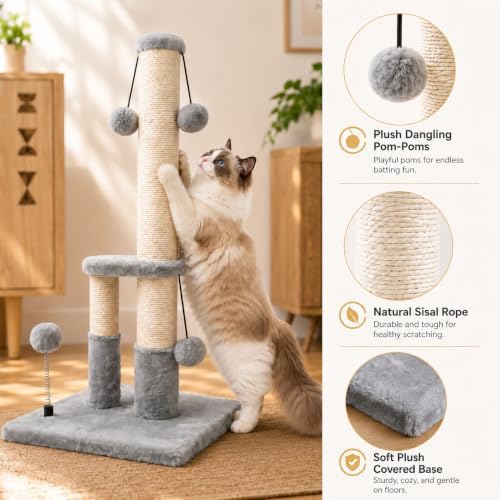 Dimaka Tall Cat Scratching Post, Double Lower Posts Extra Stable Cat Post Tree - Image 3