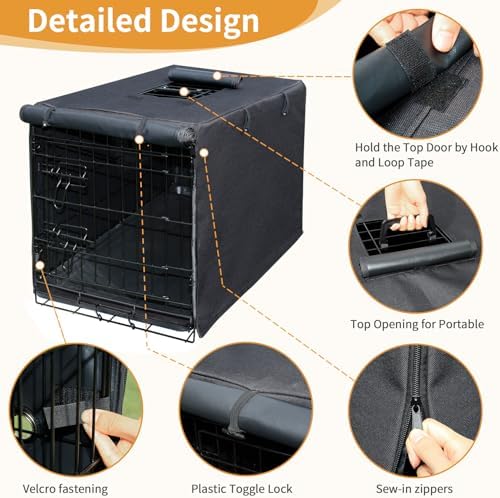 DONORO Dog Crate Cover 36 Inch Waterproof Pet Kennel Cover 600D Heavy Duty Dog - Image 4