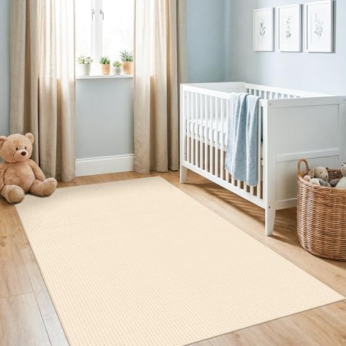 Waffle 4x6 Living Room Rug: Washable Non Slip Textured Area Rug Beige-Cream - Image 6