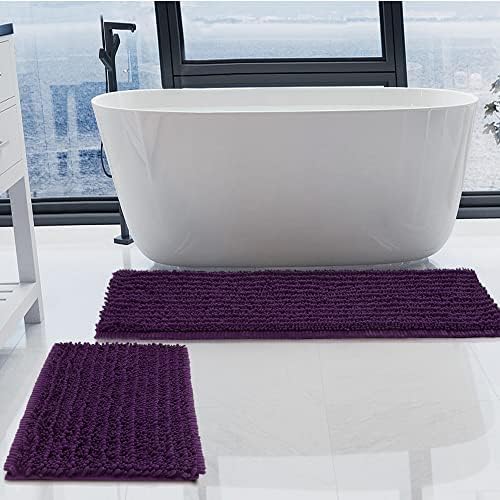 Luxury Chenille Plum Bathroom Rugs Sets 2 Piece, Thickened Hot Melt Rubber by HVERONNEX