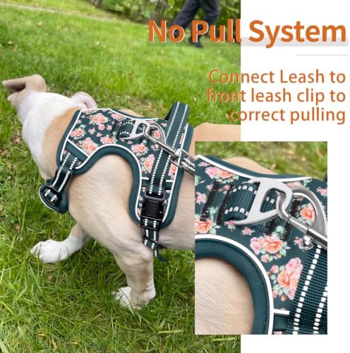 HEELE Dog Harness, Reflective, No Pull No Choke, Flower Blackish Green - Image 4