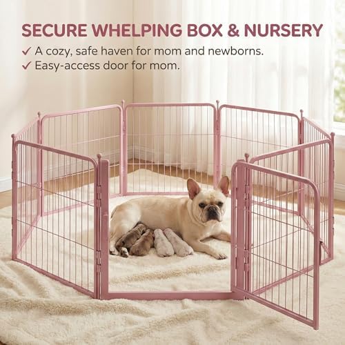 24" Pink Dog Playpen, 8-Panel Heavy Duty Metal Square Tube Puppy Pen - Image 3