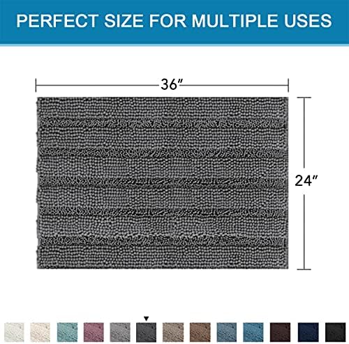 H.VERSAILTEX Bath Mats for Bathroom Non Slip Extra Thick Chenille Striped Bath - Image 2