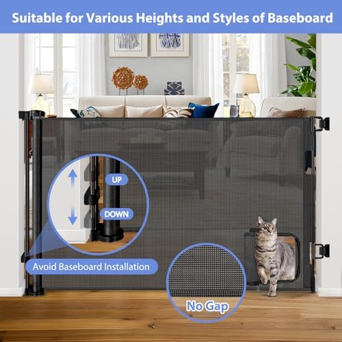 Retractable Baby Gates with Cat Door 80" Wide Retractable Dog Gate with Pet - Image 7