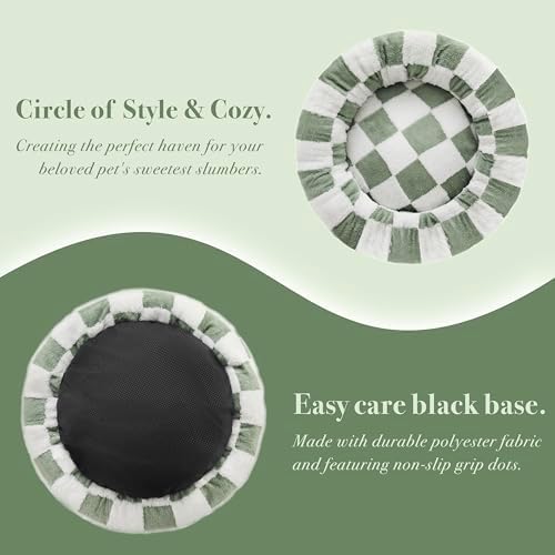 Ohocut Checkered Cat Dog Bed, Cute Sage Green Retro Style Aesthetic Round - Image 4