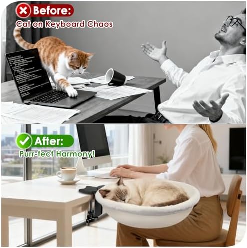 IPOW 360° Rotating Cat Desk Bed Semi-Circular Cat Bed Maximum Hold Up to 40lb - Image 5