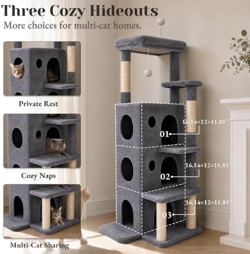 baoheDC 48" Cat Tree, 3 Condos, Space-Saving Design, Indoor Cats - Image 3