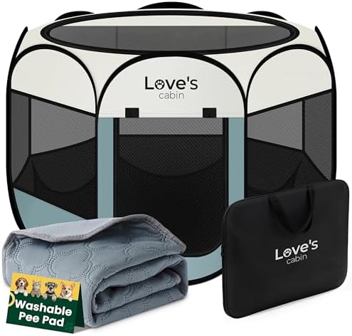 Love's cabin Dog Playpen with Washable Pee Pad, Puppy Pet Cat Playpen Small by Lovescabin