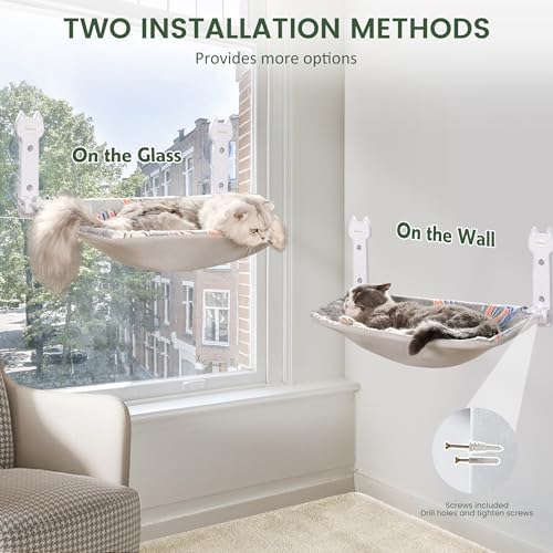 HiPetpy 2-Pack Large Cat Window Perch, Cordless Foldable Cat Hammock - Image 7