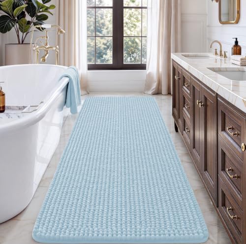 Ophanie Blue Bathroom Runner Rugs 72x24, Soft Chenille Bath Mat, Non Slip by Ophanie