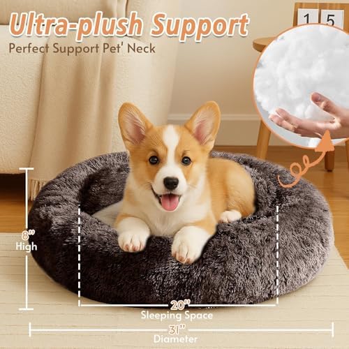 JOLLYVOGUE Calming Dog Bed Medium Size Dog, 31in Donut Washable Medium Pet Bed - Image 4