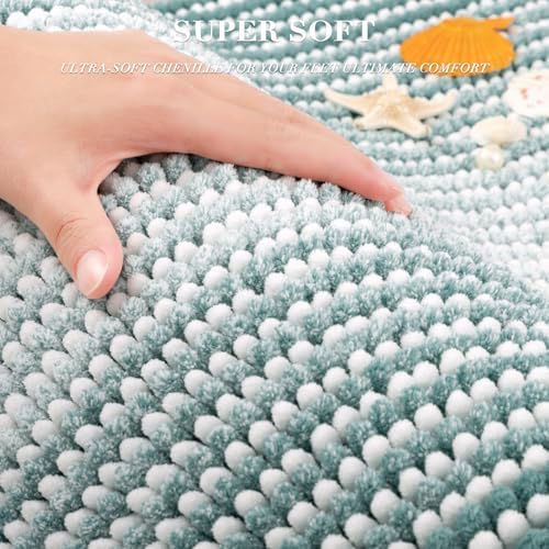 BSICPRO Bathroom Rugs Sets 2 Piece, Non Slip Striped Bath Mats, Sea Green - Image 4