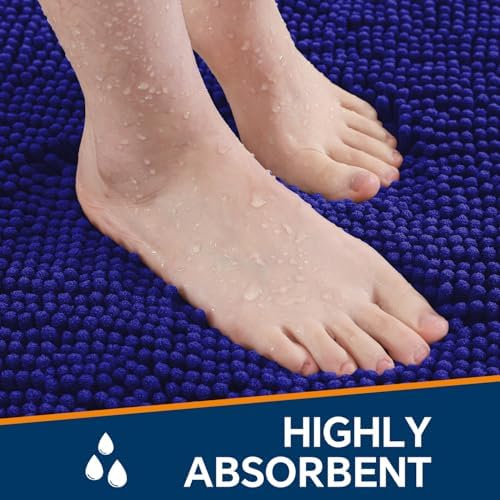 Chenille Bathroom Runner Rug 24"x60" Royal Blue, Plush Bath Mat - Image 4