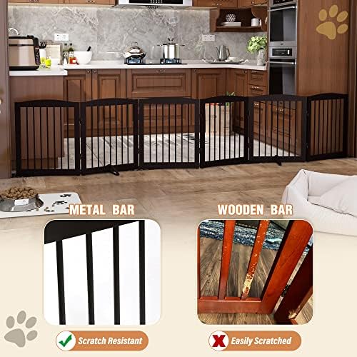 PUPETPO Freestanding Pet Gate for Dogs, Foldable Wooden Dog Gate for House - Image 4