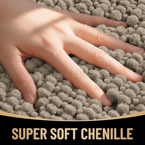 OLANLY Thick Chenille Absorbent Bathroom Rugs Mat 36x24, Warm Taupe - Image 2