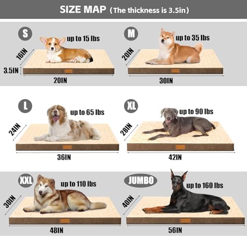 Patas Lague Orthopedic Large Dog Bed Washable Pet Crate Mat 42''X28'' Camel - Image 5
