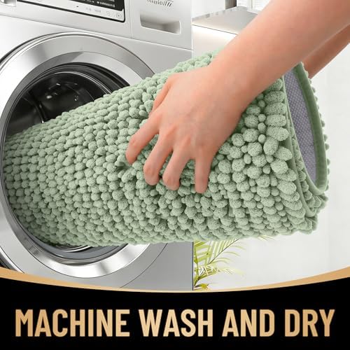 OLANLY Thick Chenille Bathroom Runner Rugs Mats 59x20, Sage Green - Image 4