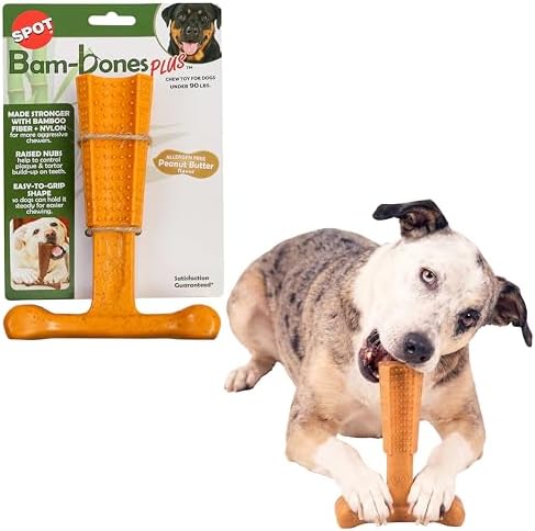 SPOT Bam-Bones Plus T-Bone Chew, Peanut Butter, by SPOT
