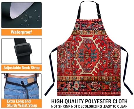 Antique Turkish Carpet Pattern Print Red Apron - Image 3