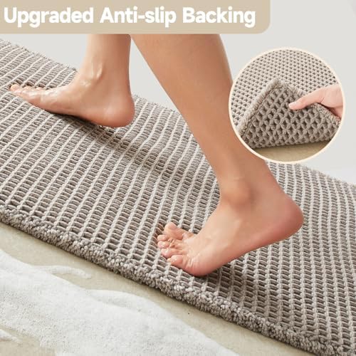TYUU Waffle Bath Mat, Boho Bathroom Rugs Non Slip, 36x24 Light Grey - Image 4