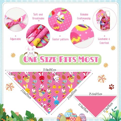 60 Pcs Easter Dog Bandanas Bulk Bunny Dog Bandanas Adjustable Puppy Bibs Triangle Scarf Holiday Pet Costume for Small Medium Pet (Bunny Pattern, Large) - Image 3